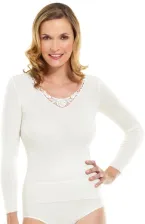 Medima - Damen-Hemd (1/1 Arm mit Motiv) Kaschmir &amp; Seide - Wei&szlig;, Mittelgrau, Schwarz