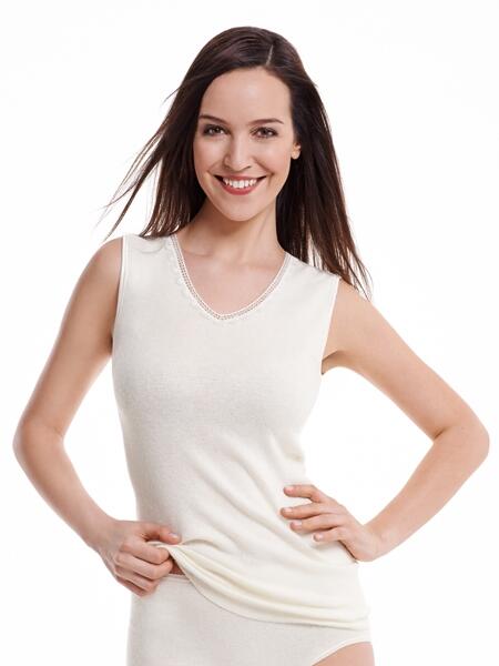 Medima Classic - Damen-Unterhemd (ohne Arm) 40% Angora - Weiß, Haut