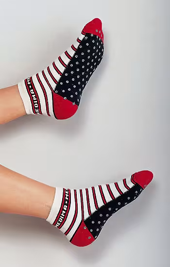 Medima Socken - &Uuml;berdinger mit Rutschbremse - Rot, Beige, Grau
