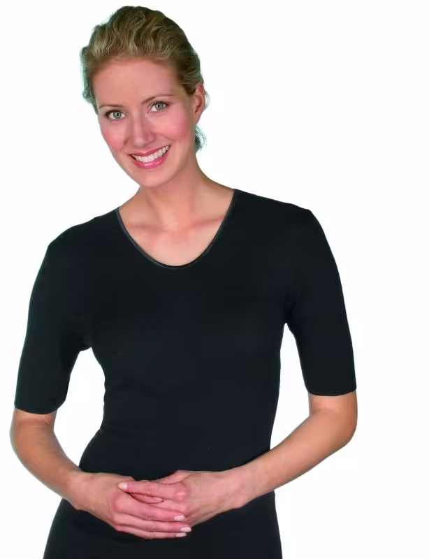Medima Classic - Damen-Hemd (1/4 Arm - Basic) Angora Seide - Wei&szlig;, Schwarz