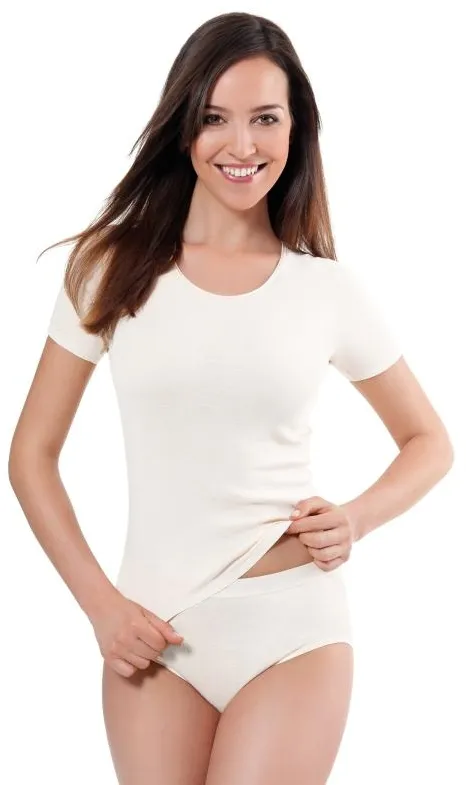 Medima - Damen-Shirt (halbarm) 100% Schurwolle (Merino) - Wei&szlig;, Schwarz