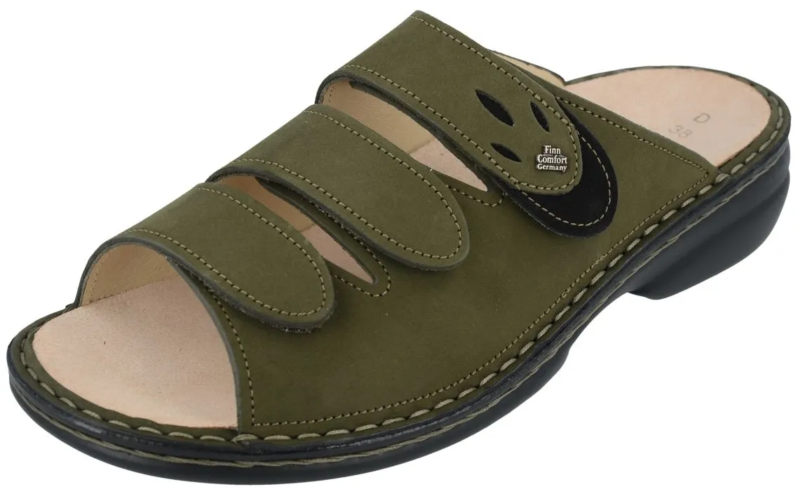 Finn Comfort - Damen-Pantolette KOS - Olive/Schwarz/Nubuk