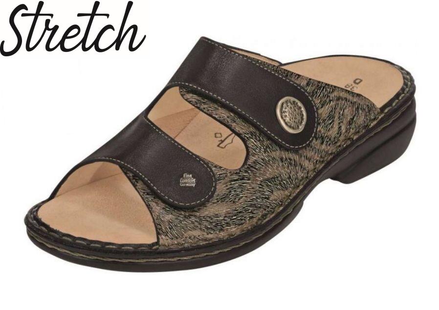 Finn Comfort - Damen-Pantolette ZENO (Finn-Stretch) - Zebra/Nappaseda/Grey/Schwarz
