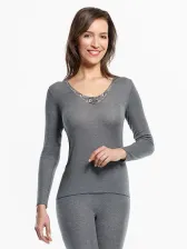 Medima - Damen-Hemd (1/1 Arm mit Motiv) Kaschmir &amp; Seide - Wei&szlig;, Mittelgrau, Schwarz