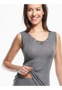 Medima Lingerie Damen-Hemd ohne Arm mit Spitze Kaschmir/Seide schwarz