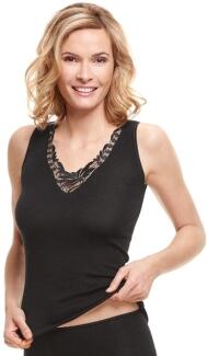 Medima Classic - Damen-Hemd (ohne Arm) 20% Angora - Schwarz, Weiß