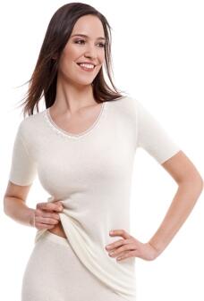 Medima Classic - Damen-Unterhemd (halbarm) 40% Angora - Weiß, Haut
