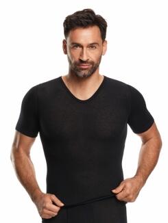 Medima - Herren-Hemd (V-Ausschnitt) Kaschmir & Seide - Mittelgrau, Schwarz