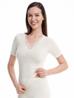 Medima Classic - Damen-Hemd (halbarm) 20% Angora - Weiß, Schwarz