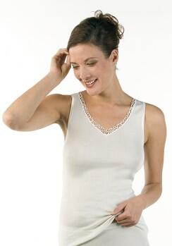 Medima Lingerie Damen-Hemd ohne Arm, mit Motiv 100% Seide weiß